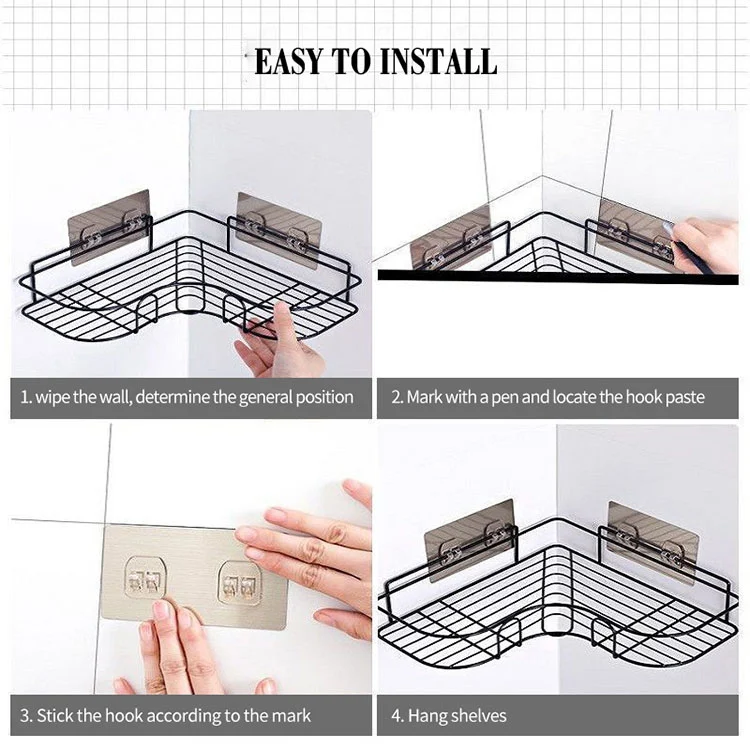 No Drilling Metal Bathroom Corner Shelf